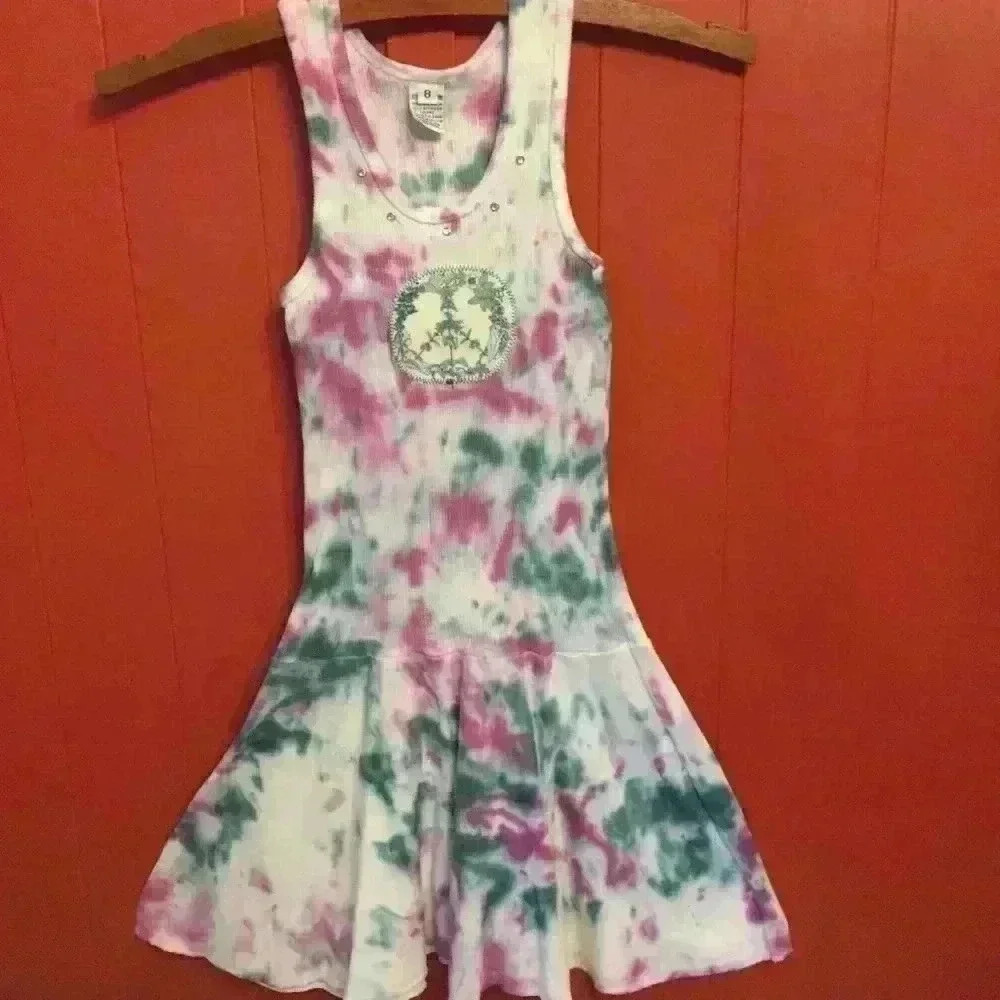 New! Tie dyed Rib Tank Swing Dress. Girls Peace Boho
